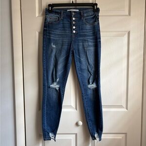 Celebrity Pink Button-Fly Distressed Jeans